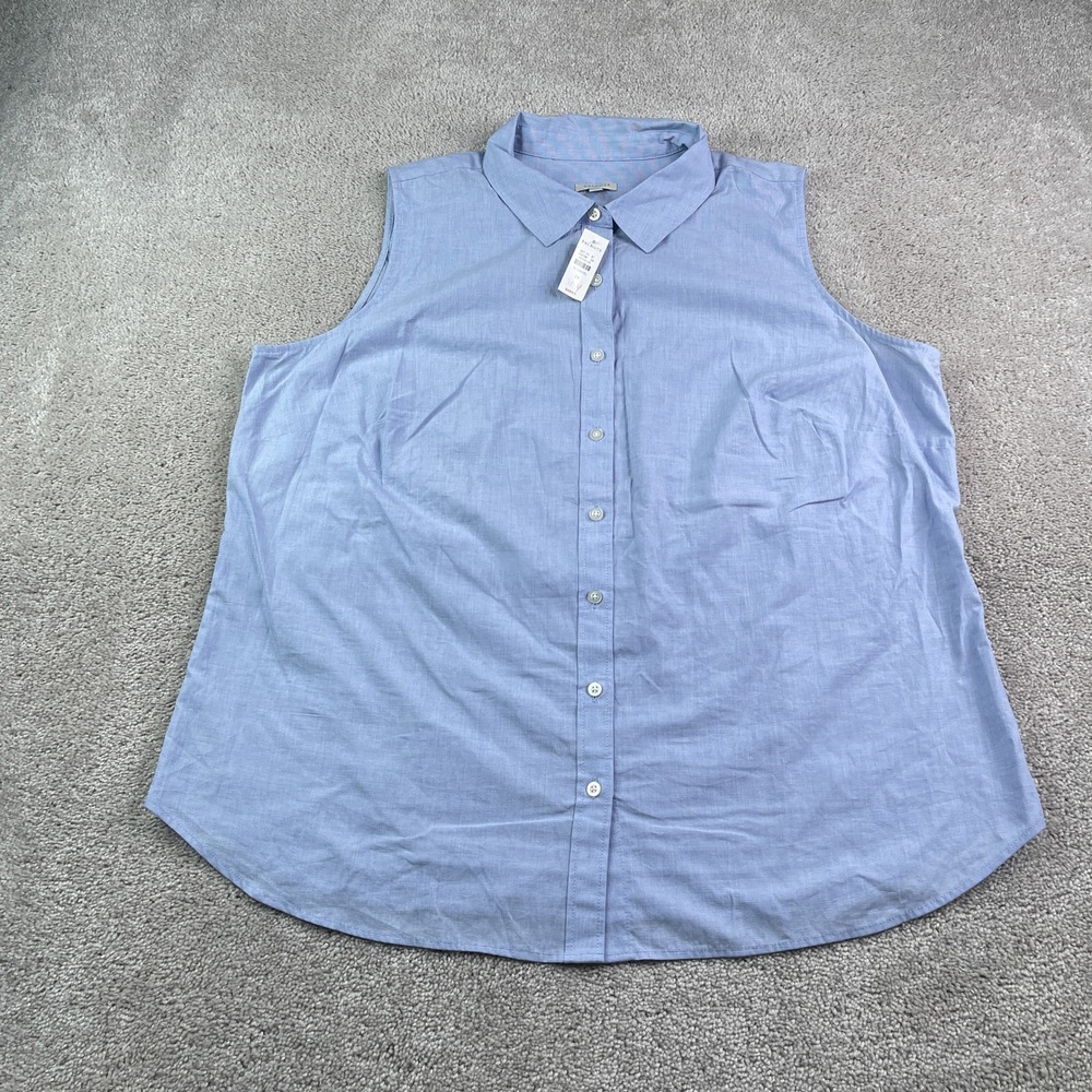 NEW Talbots Shirt Women 2X Blue Sleeveless Cotton Button Down Classic Career